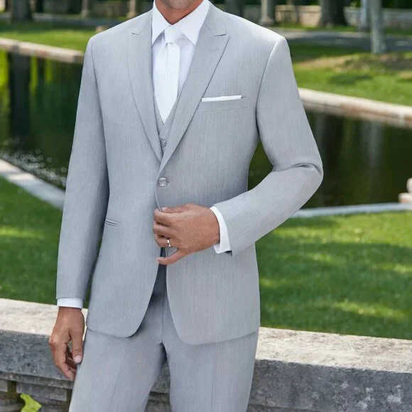 Mens Designer 2 Button Peak Lapel Grenada Tuxedo Suit in Light Grey